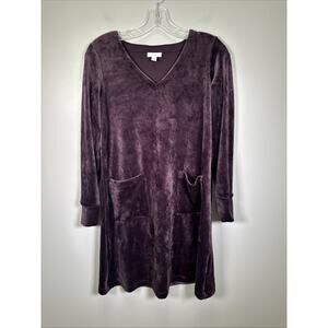Pure Jill J.Jill Dress XS Petite Velour Knee Length Patch Pockets Purple Plum‎